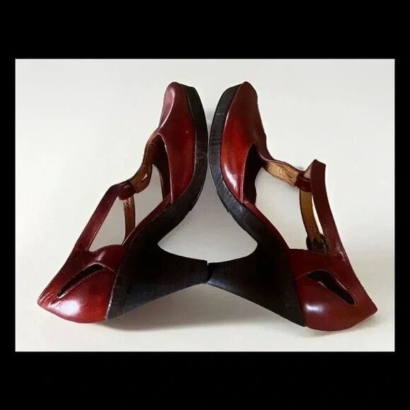 Coclico Women Block Heel Straps Peep Toe Pumps Brown Leather Size 39.5(9) - Picture 10 of 12